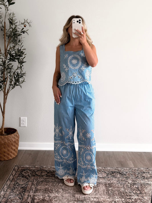 Capri Eyelet Striped Pant Set