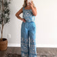 Capri Eyelet Striped Pant Set