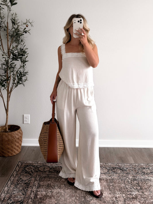 White Sand Linen Pant Set