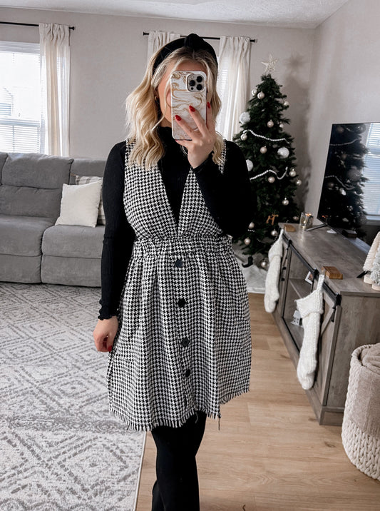 Out On The Town Tweed Overall Dress Final Sale