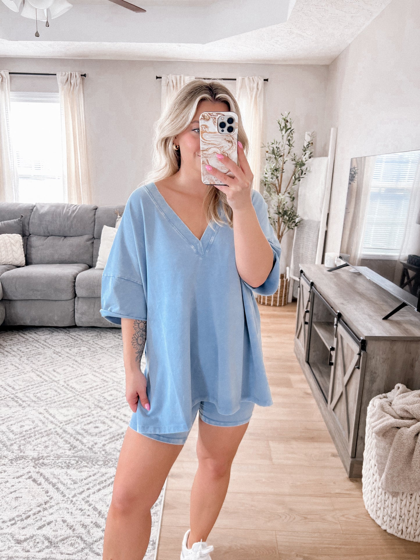 Kate Oversized Tee - Light Blue Final Sale