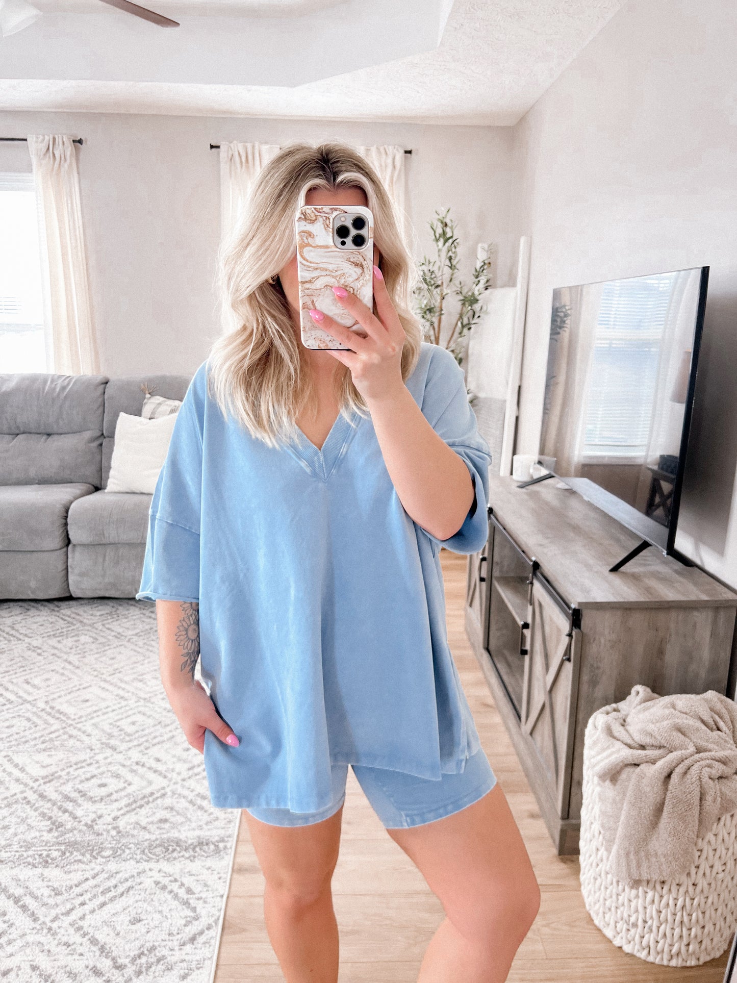 Kate Oversized Tee - Light Blue Final Sale