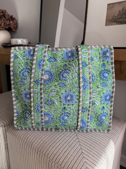 Meadow Blue Floral Tote Bag