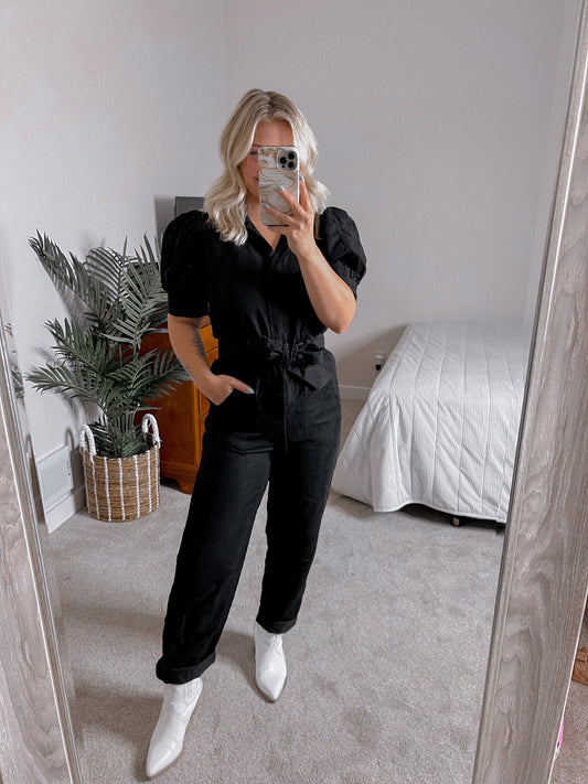 Vivie Black Corduroy Jumpsuit Final Sale s