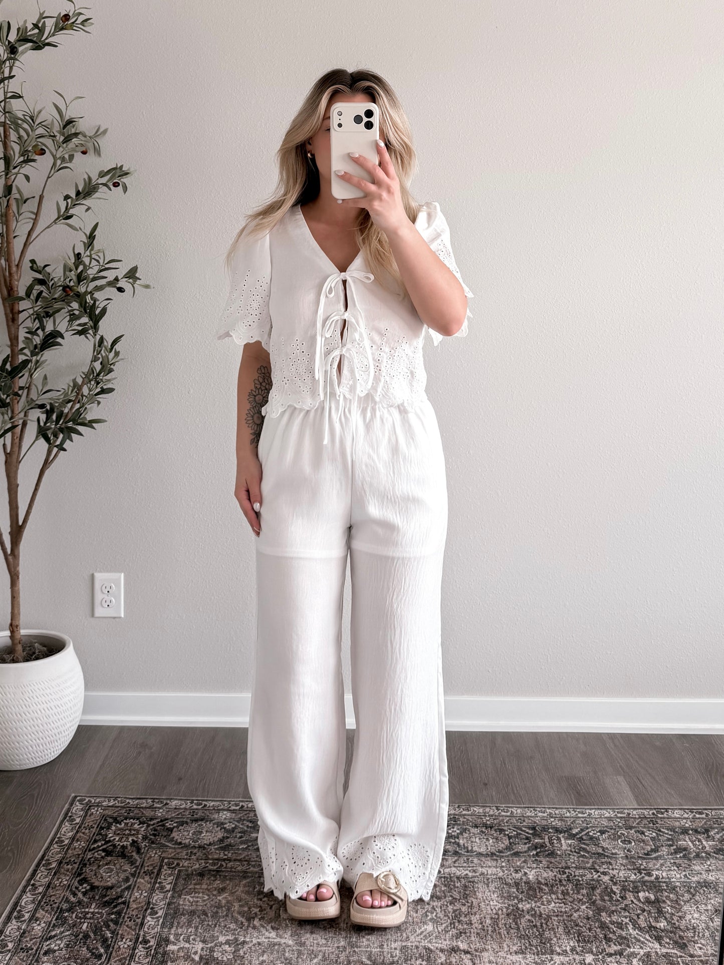 White Eyelet Pant Set (Final Sale)