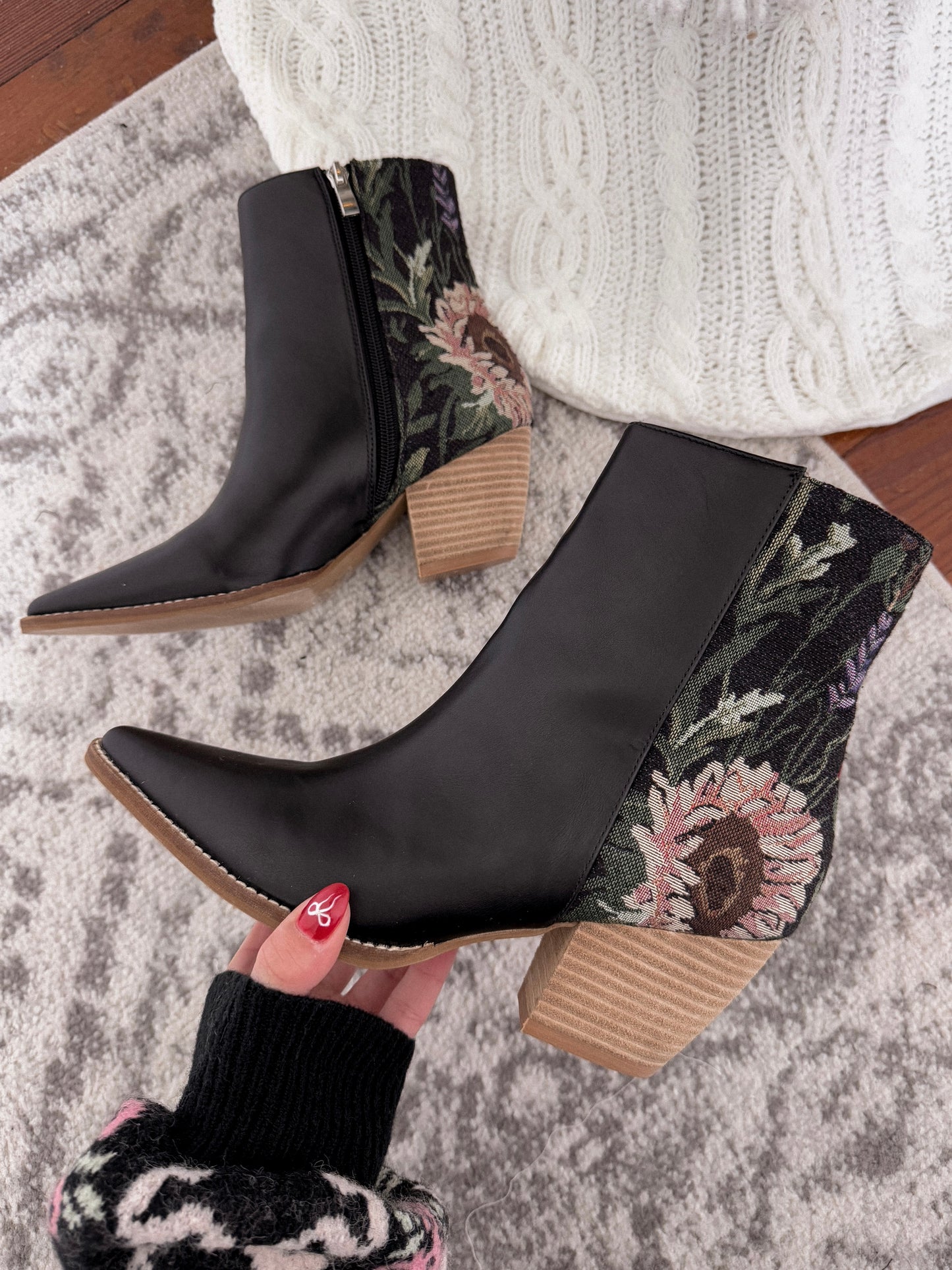 Arisa Floral Black Boots