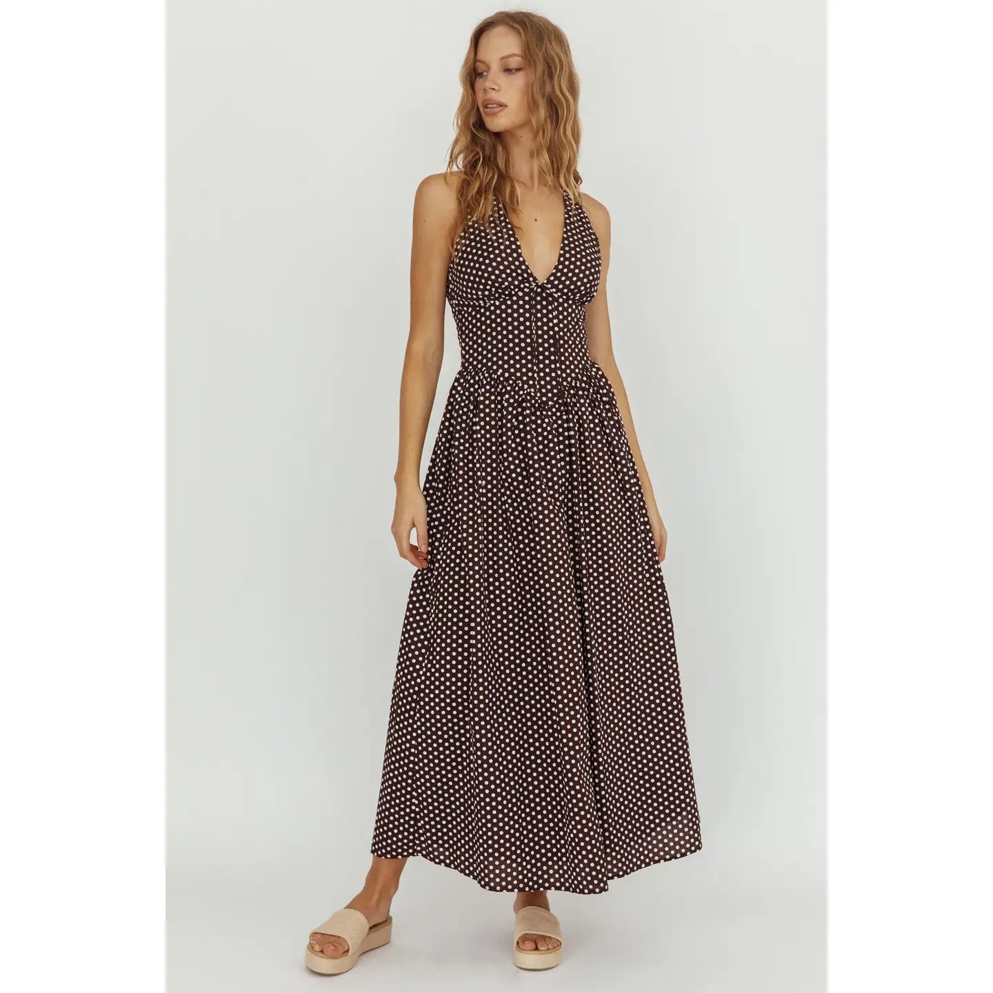 Polka Dot Breeze Maxi Dress / Brown